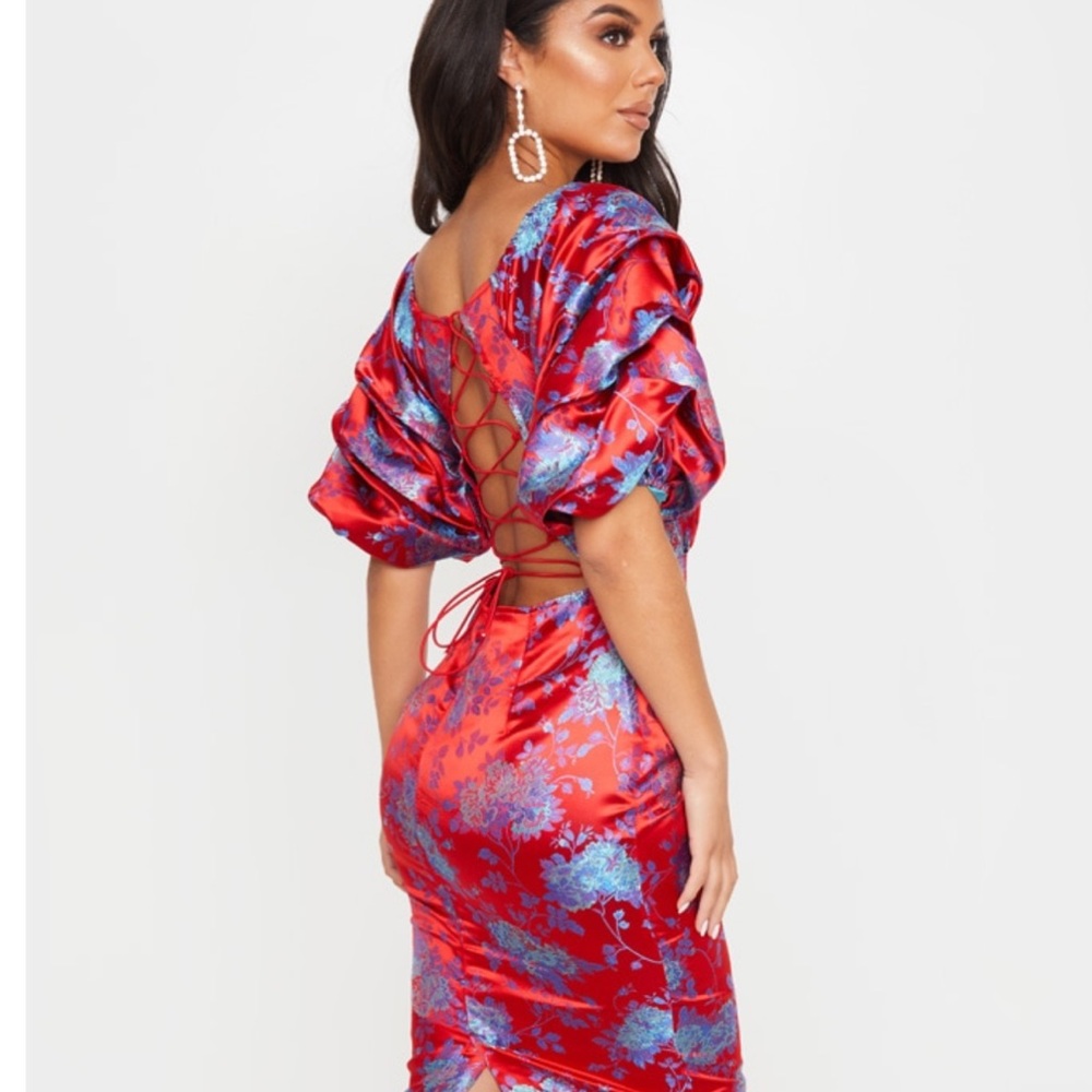PLT Red Floral MIDI Dress